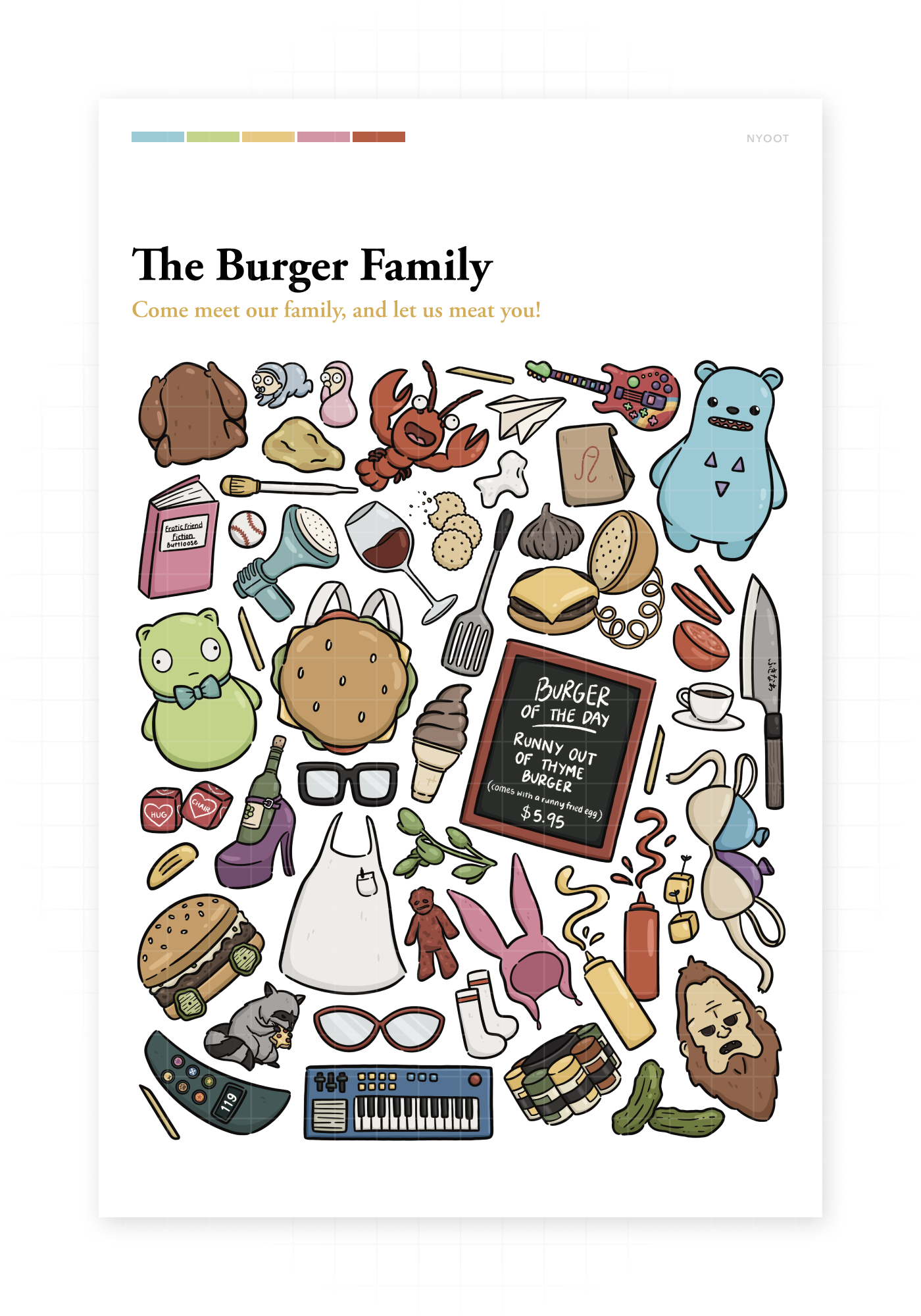 Burger Family - Gold Foil Art Print